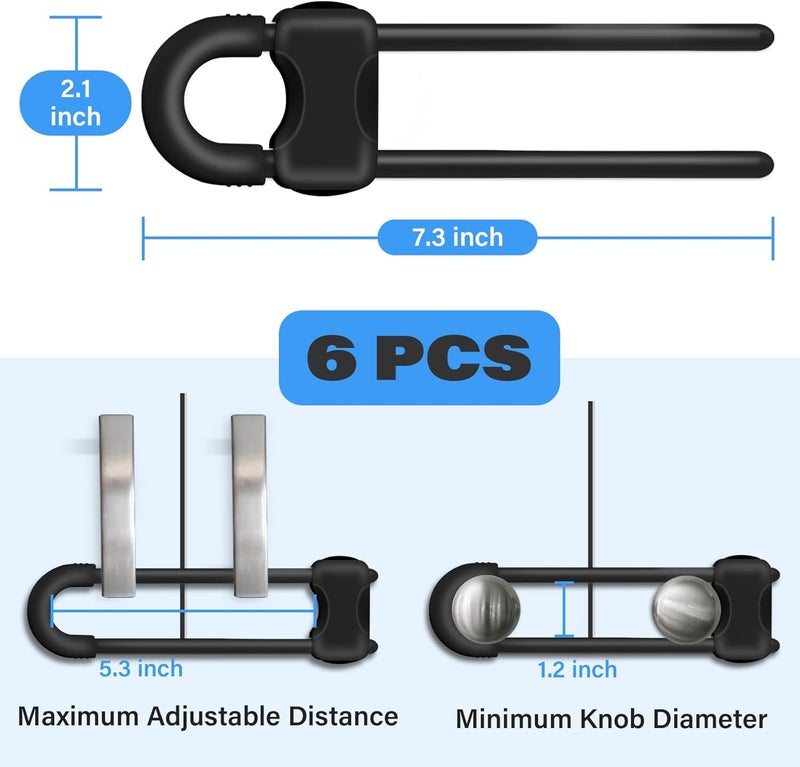 SPISPI Cabinet Locks for Babies, Baby Proofing Cabinets, 6 Pack U-Shaped Child Locks for Cabinets, Child Proof Cabinet Latches,Child Safety Cabinet Locks with Adjustable by (Black) - Image 2